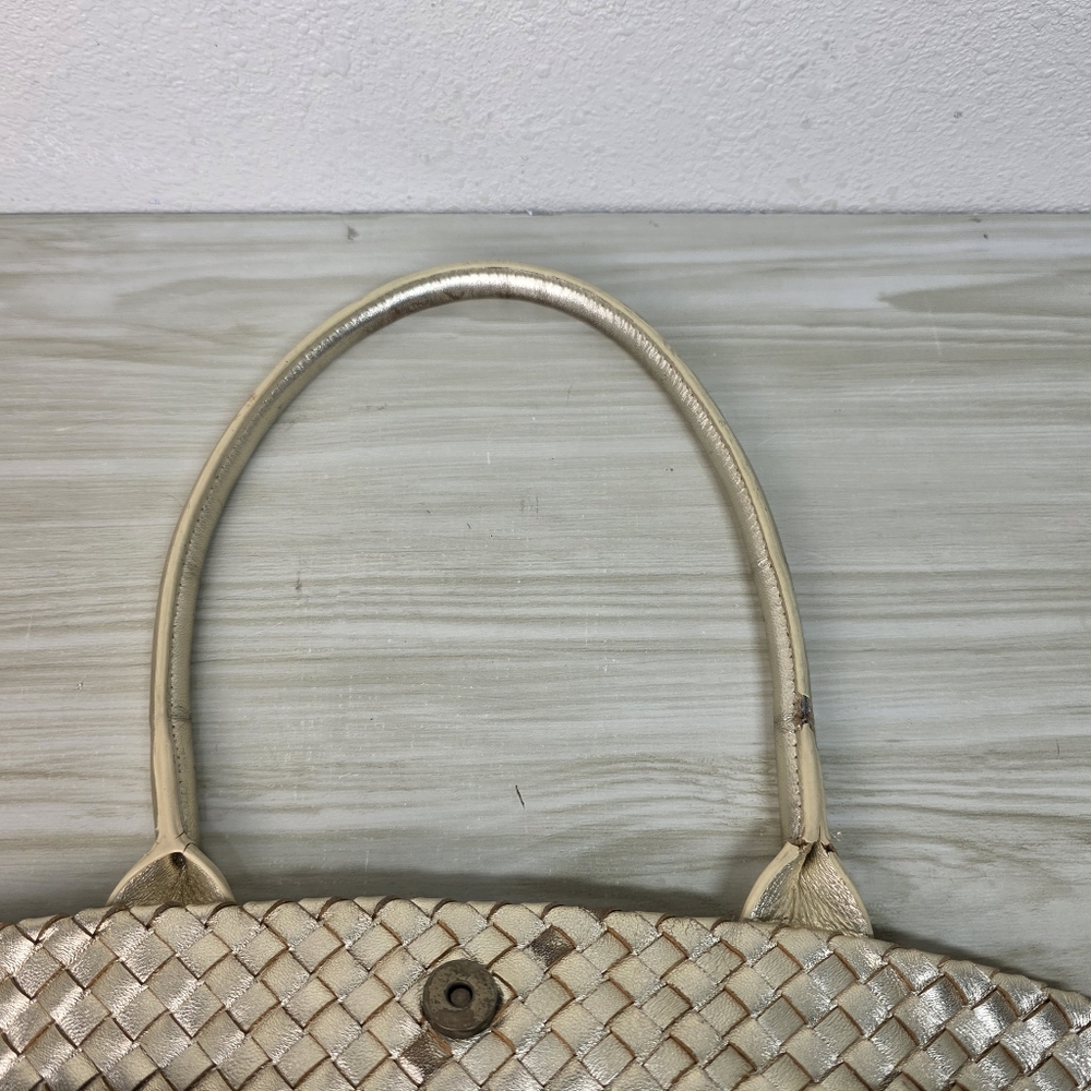 Cochni Italian Leather Goldtone XL Weave Tote Shoulder Bag - Picture 11 of 13